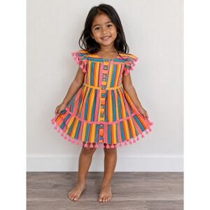 FARM Rio for Anthropologie Stripe Tassel Dress Boho Summer Toddler 3 Multi-Color